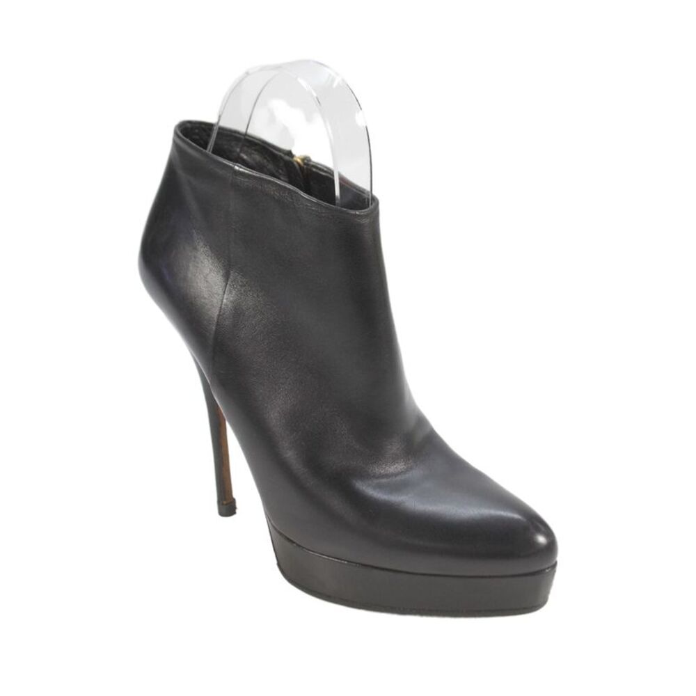 Gucci Womrens Leather Low Platform Ankle Boots Black Size 36.5 6.5